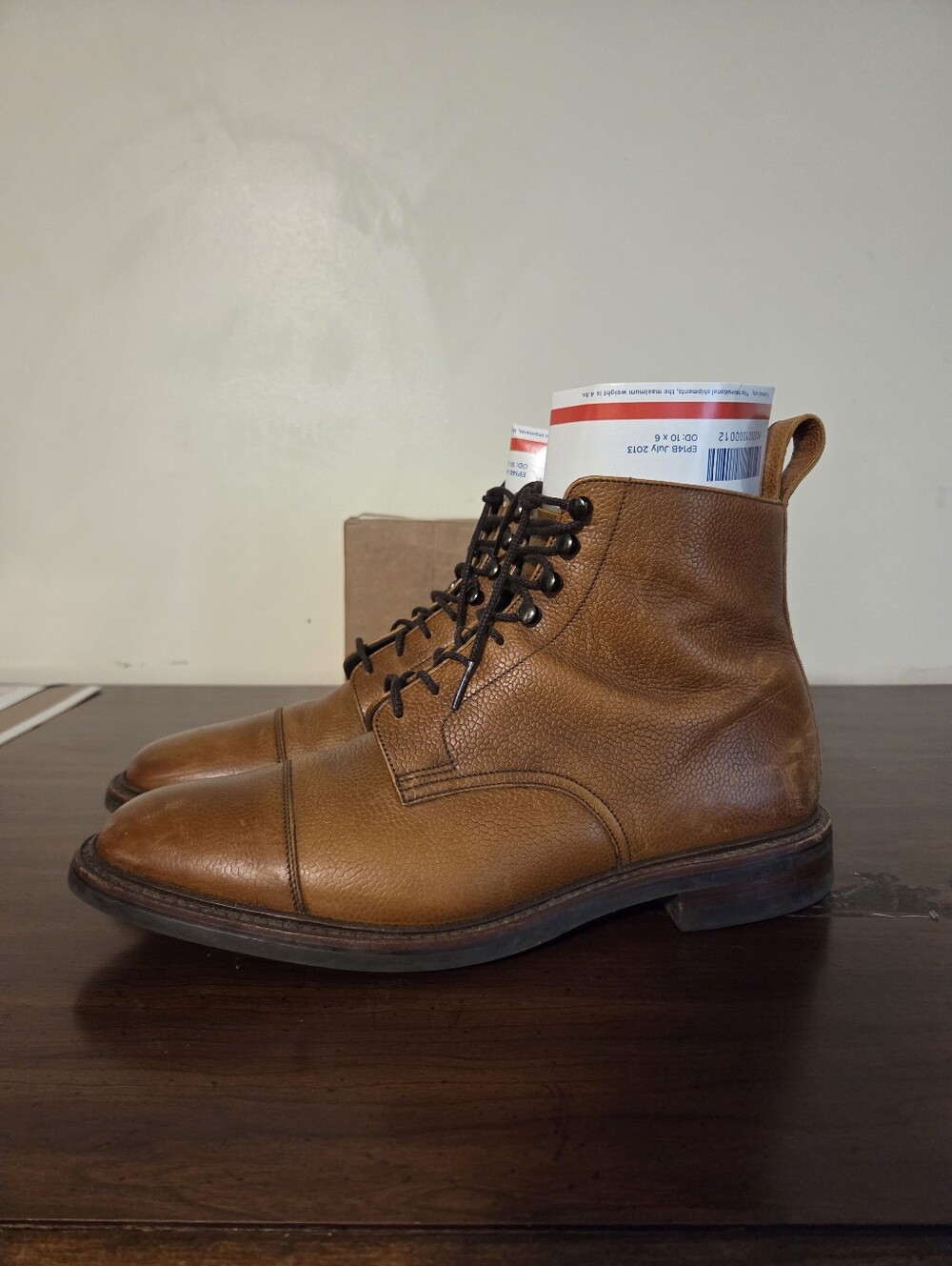 Herring Keswick Grained Tan Cap-Toe Boots UK 10.5F Fits US 12 Cheaney England